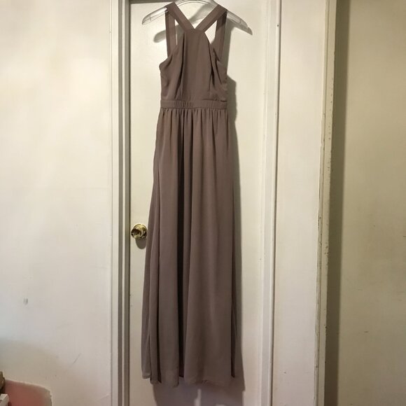 Lulus Air of Romance Taupe Halter Maxi Bridesmaid Gown Women’s Size Small Dress - Picture 6 of 6